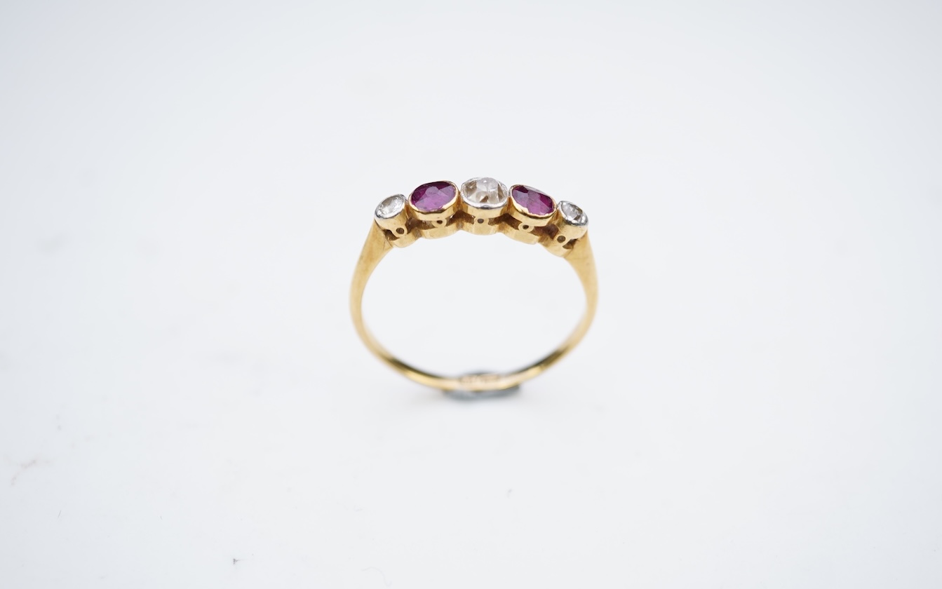 A ruby and diamond five-stone ring, early 20th century